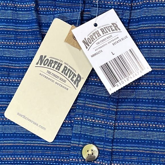 NWT North River Men's Stripe Shirt Short Sleeve Button Down Western/Work in Blue - Picture 5 of 11
